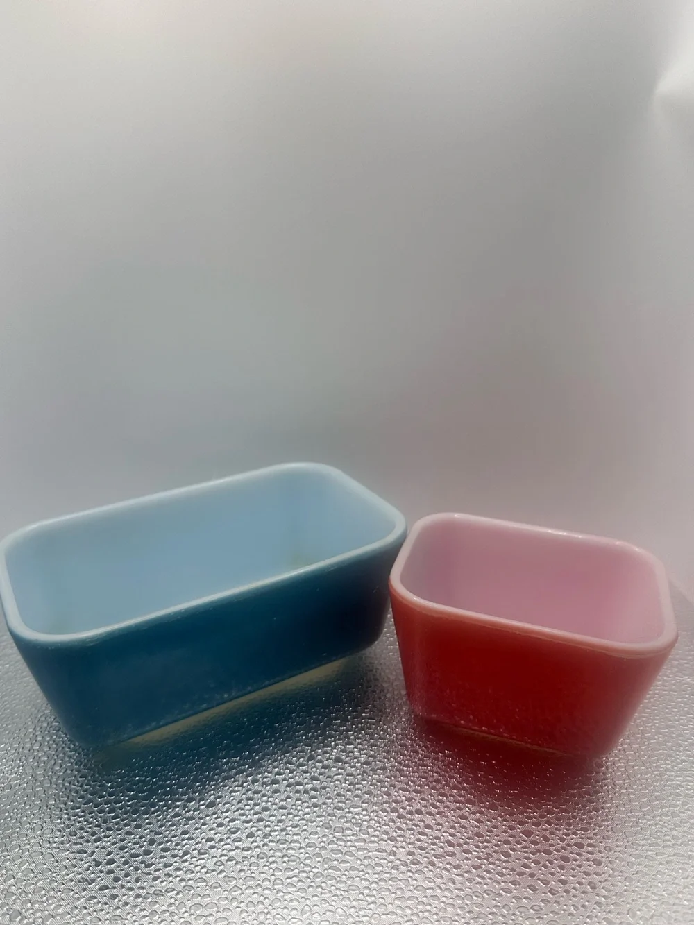 Vintage Pyrex Turquoise & Red Fridgie Storage Containers No Lids Set of 2
